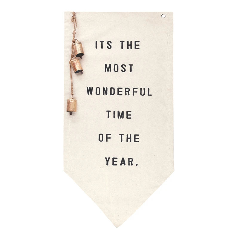 Canvas Banner with Gold Bells - Wonderful Time