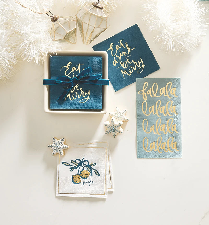 Ceramic Napkin Tray + Napkins - Eat Drink and be Merry