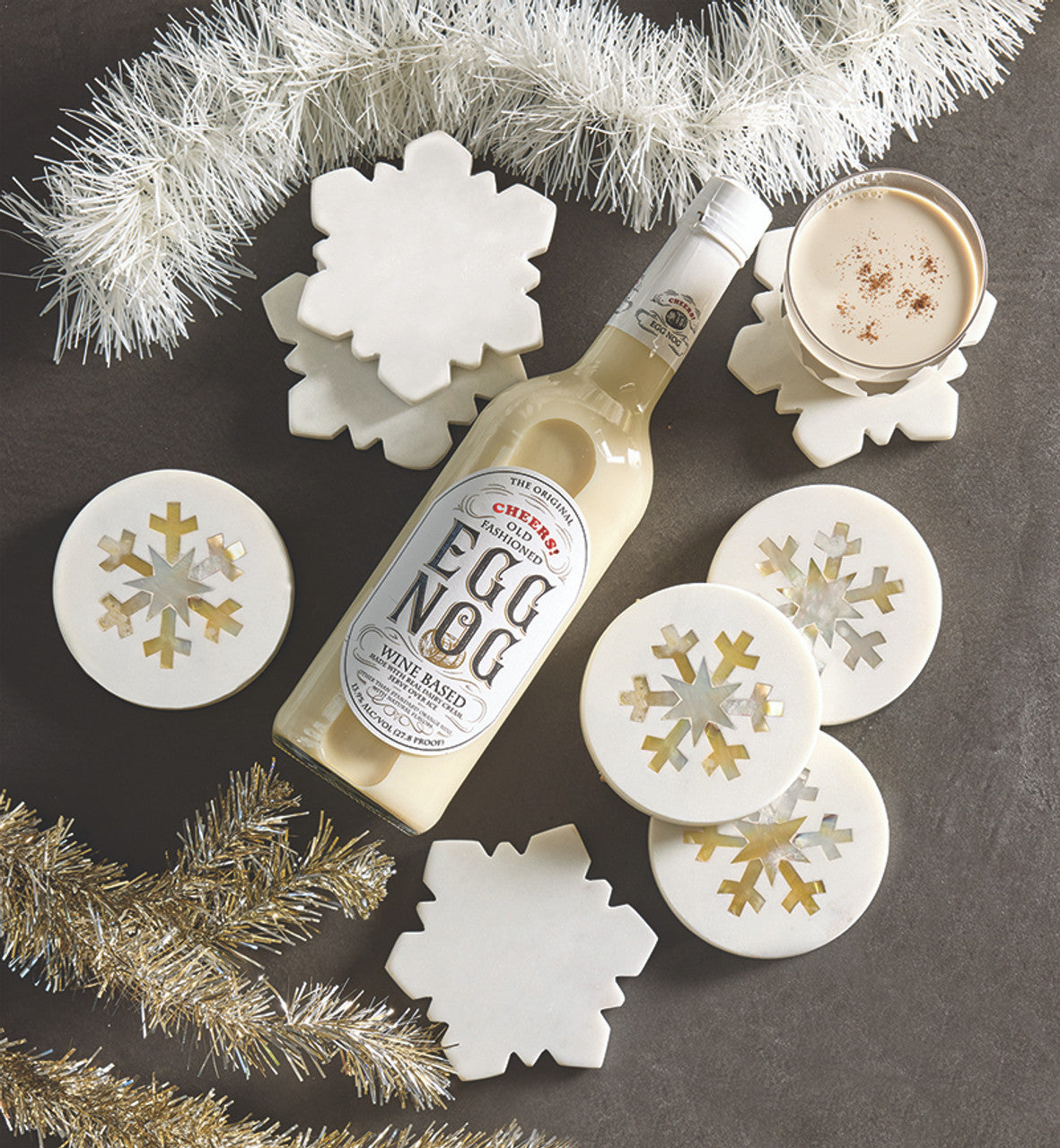 Mother Of Pearl Snowflake Marble Coasters - Set of 4