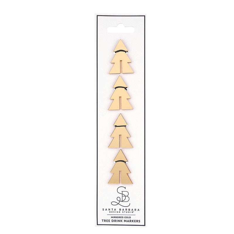 Mirrored Gold Tree Drink Markers - Set of 4