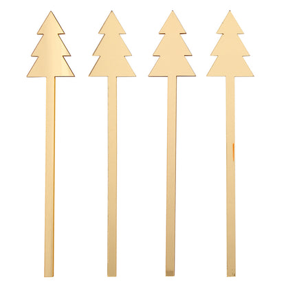 Mirrored Gold Tree Stir Sticks - Set of 4