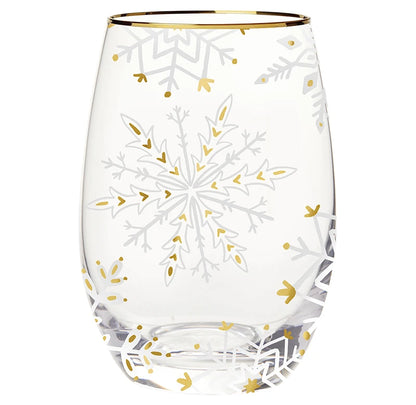 Gold Foil Stemless Wine Glass - Snowflakes