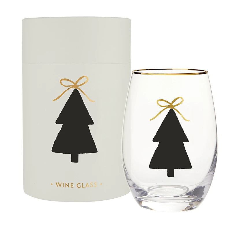 Gold Foil Stemless Wine Glass - Bow Tree