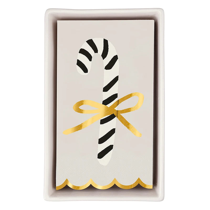 Ceramic Guest Napkin Tray + Napkins - Candy Cane