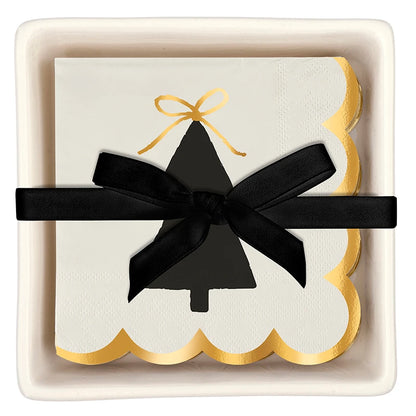 Ceramic Napkin Tray + Napkins - Bow Tree