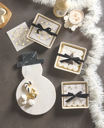 Ceramic Napkin Tray + Napkins - Candy Canes