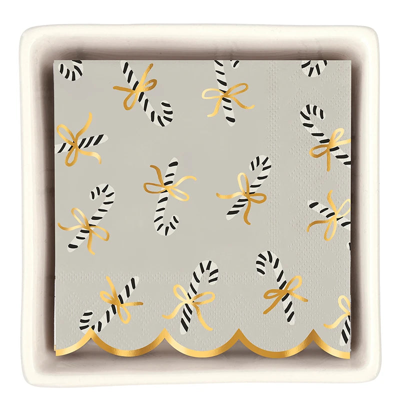 Ceramic Napkin Tray + Napkins - Candy Canes