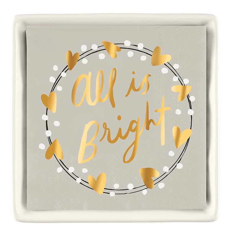 Ceramic Napkin Tray + Napkins - All is Bright