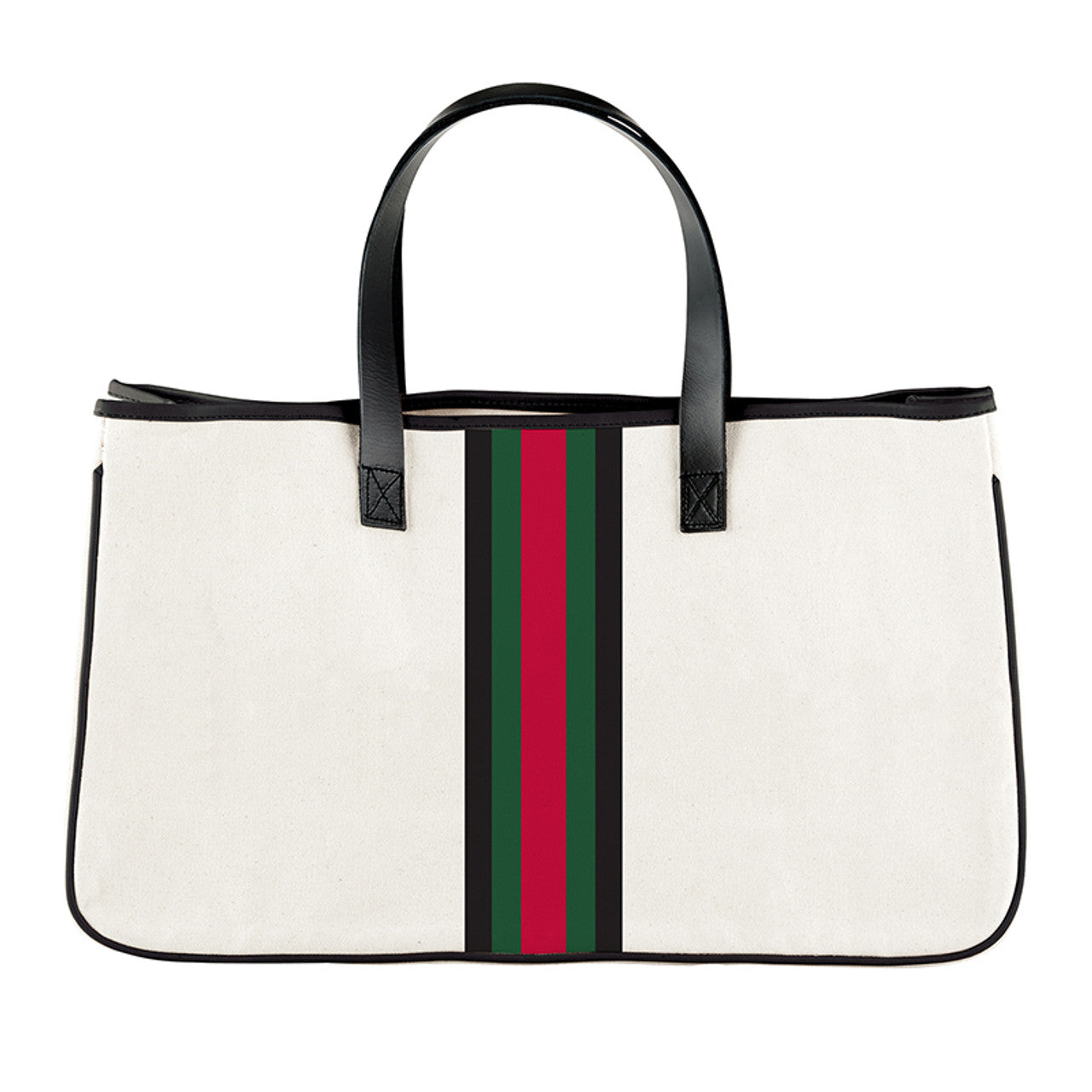 Racer Stripe Canvas Tote - Natural + Red Stripes