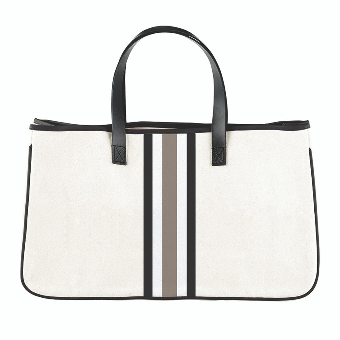 Racer Stripe Canvas Tote - Natural + Grey Stripes