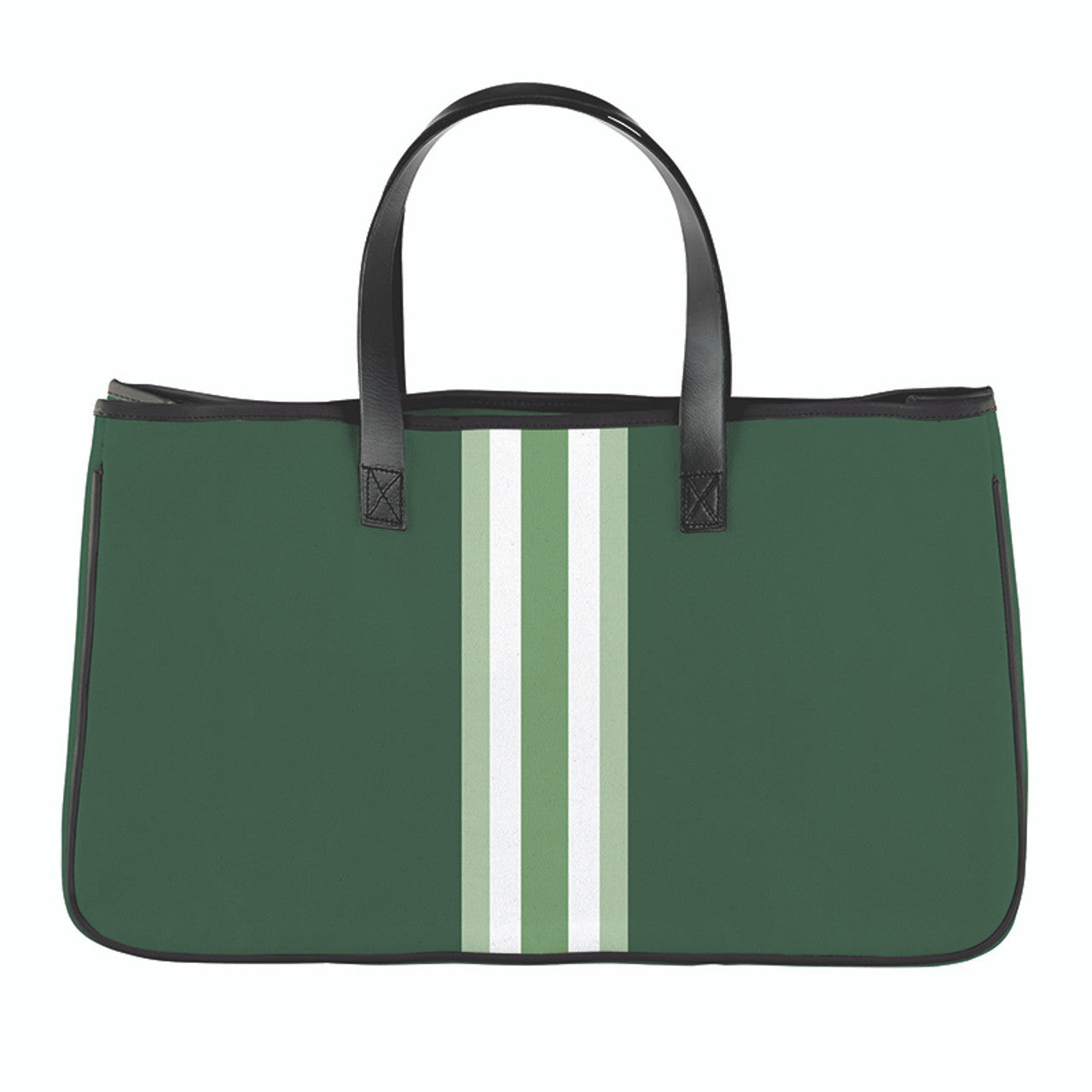 Racer Stripe Canvas Tote - Green + Green Stripes Racer