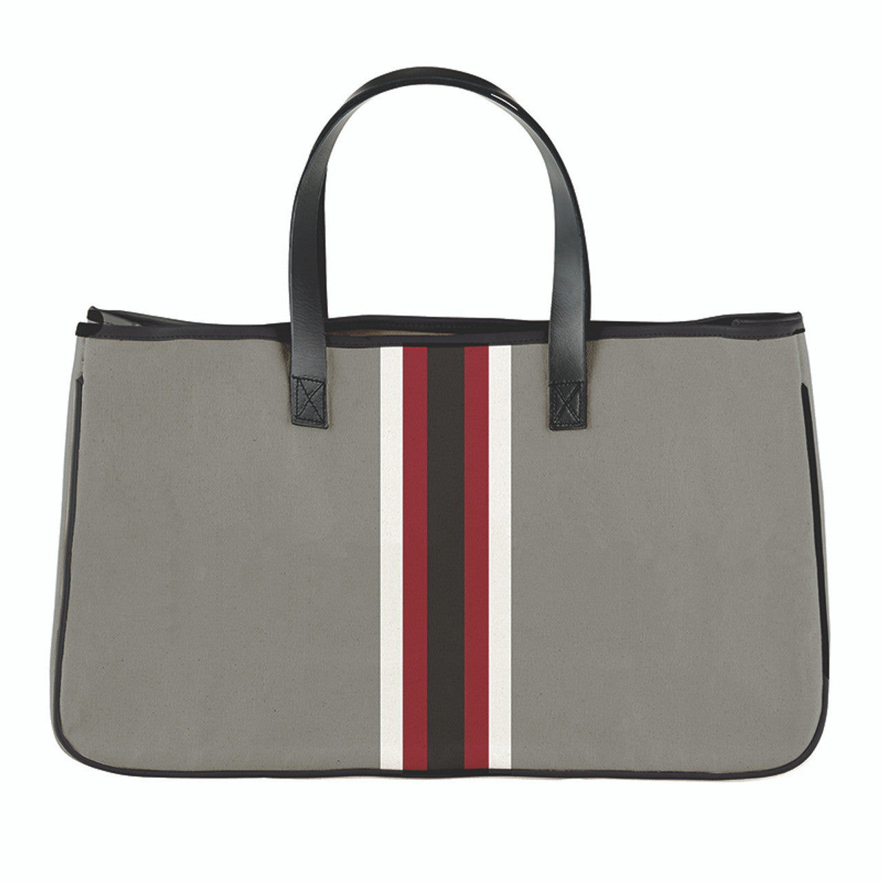 Racer Stripe Canvas Tote - Grey + Black Stripes