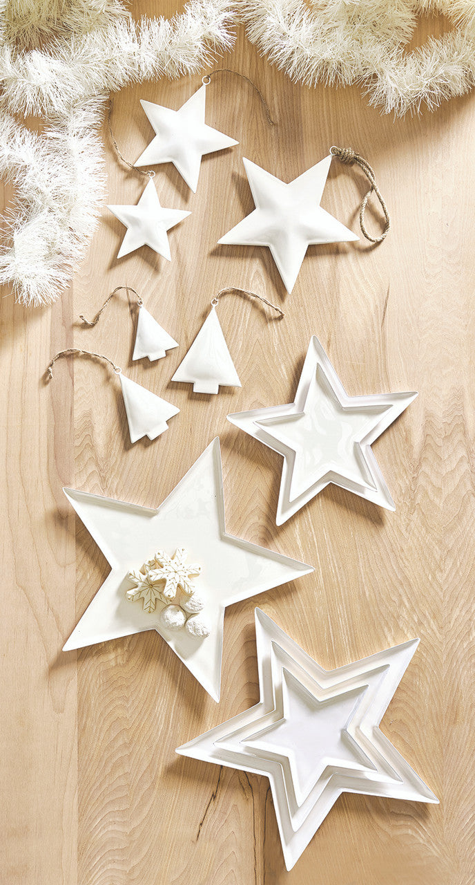 Nested White Enamel Star Trays - Set of 3