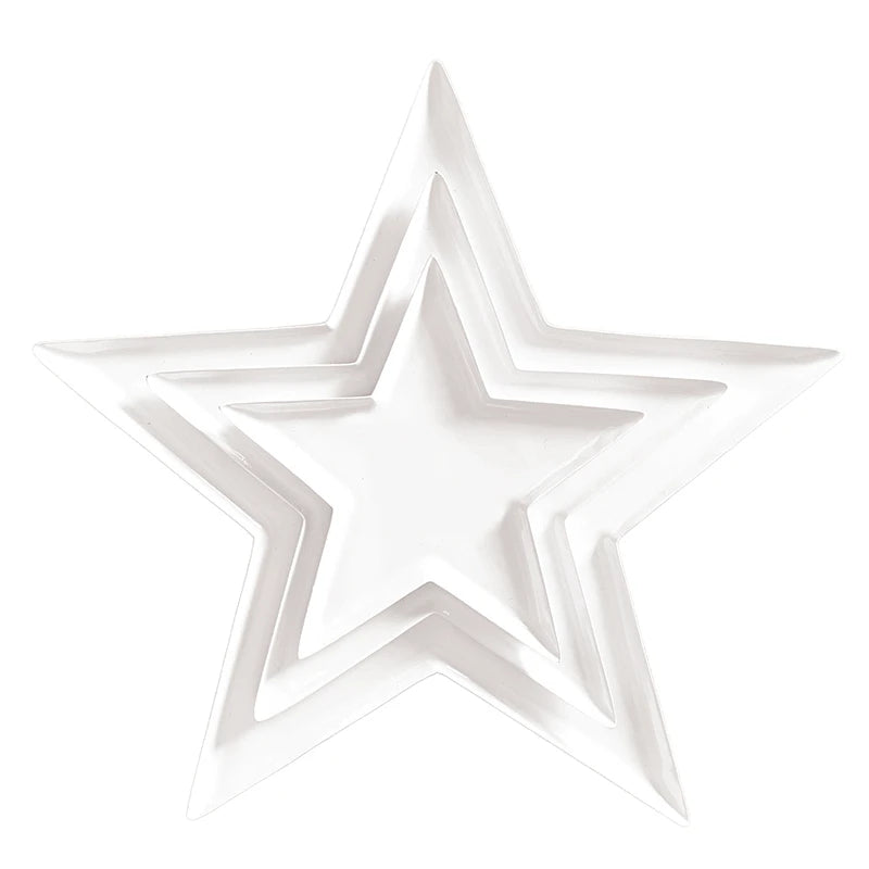 Nested White Enamel Star Trays - Set of 3