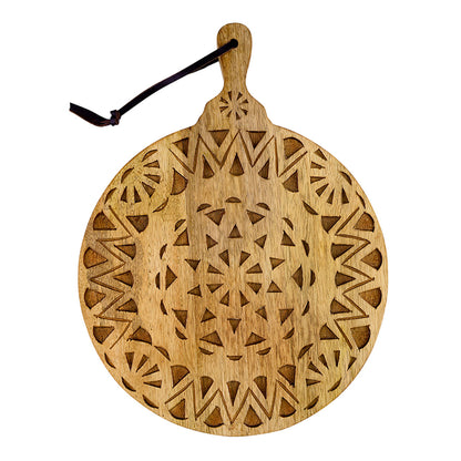 Round Wood Carved Board with Handle