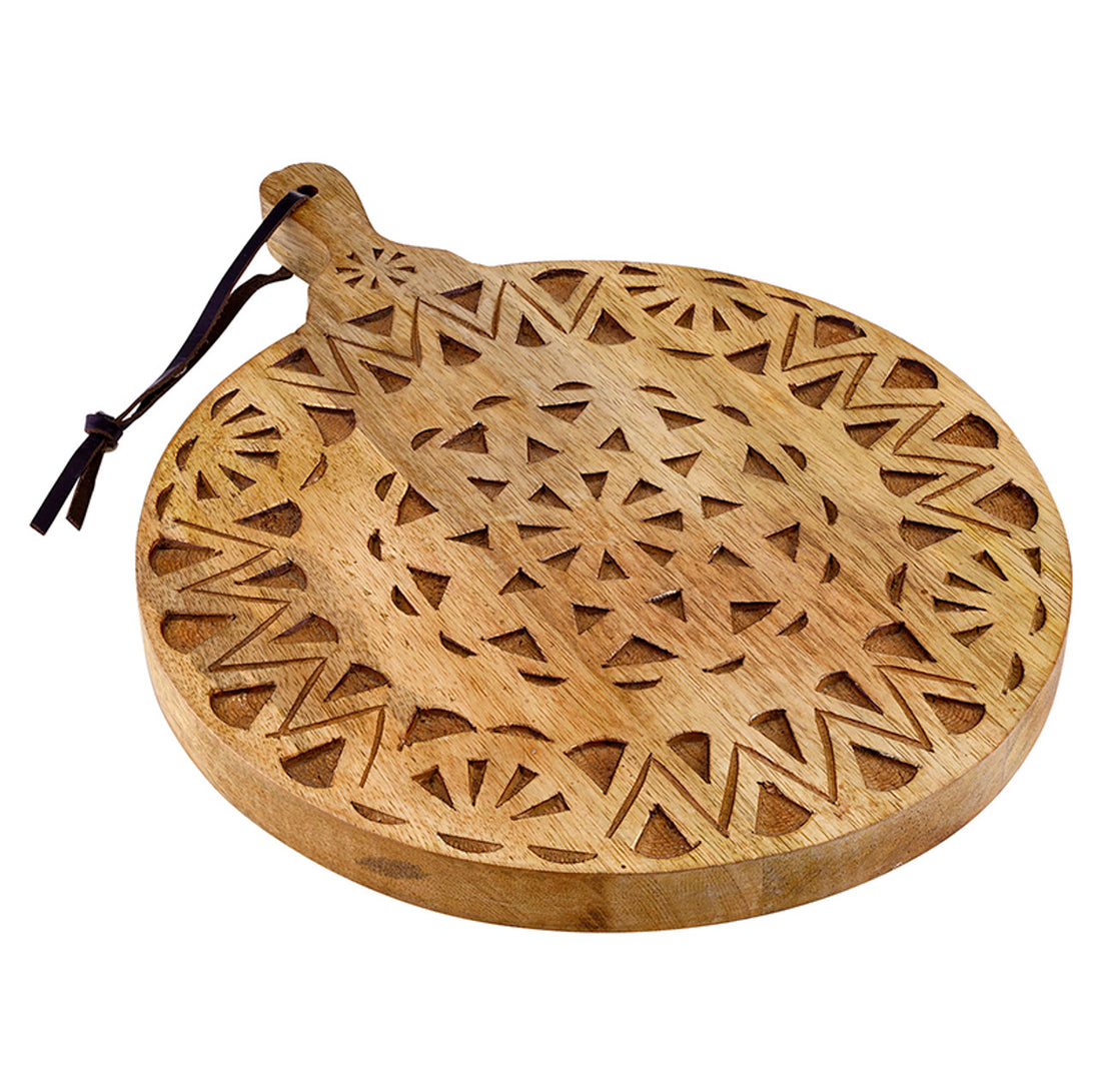 Round Wood Carved Board with Handle