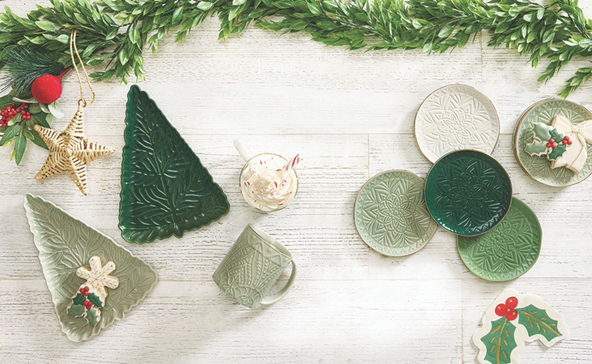 Green Gold Rim Stamped Appetizer Plates - Set of 4
