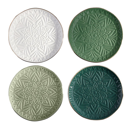 Green Gold Rim Stamped Appetizer Plates - Set of 4