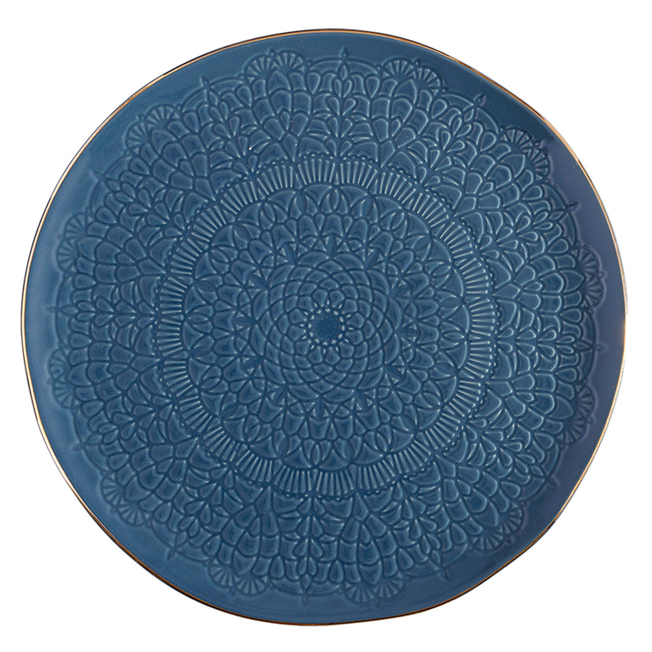 Gold Rim Stamped Ceramic Platter - 10" Dia