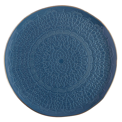 Gold Rim Stamped Ceramic Platter - 10" Dia