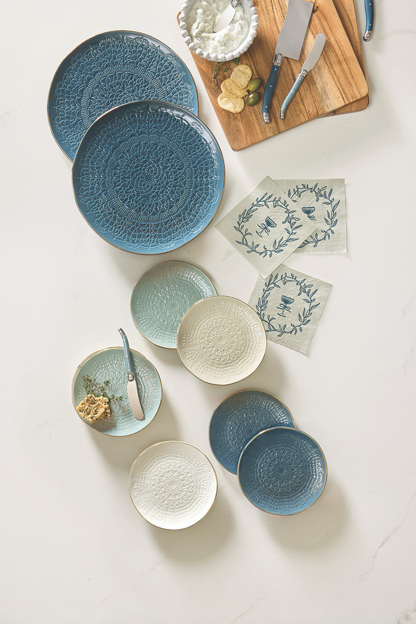 Blue Gold Rim Stamped Plates - Set of 4