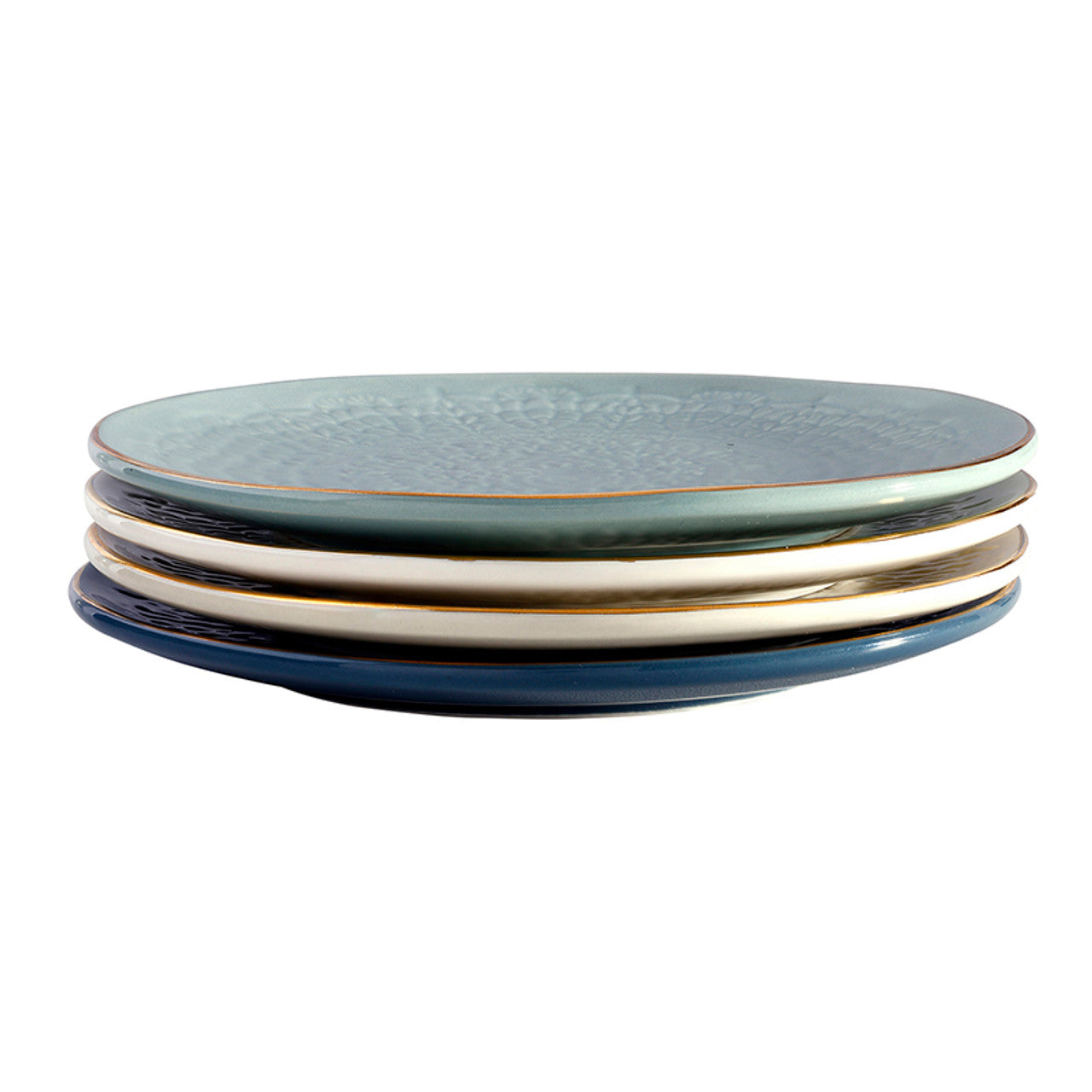 Blue Gold Rim Stamped Plates - Set of 4
