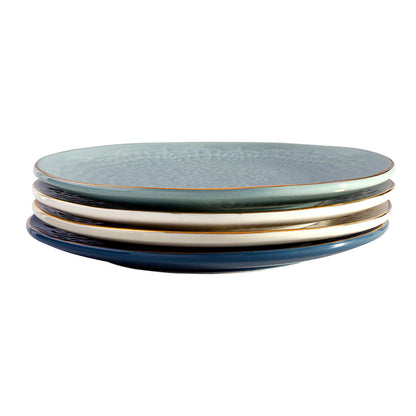 Blue Gold Rim Stamped Plates - Set of 4