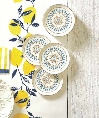 Ceramic Appetizer Plates - Printed Blue Pattern - Set of 4