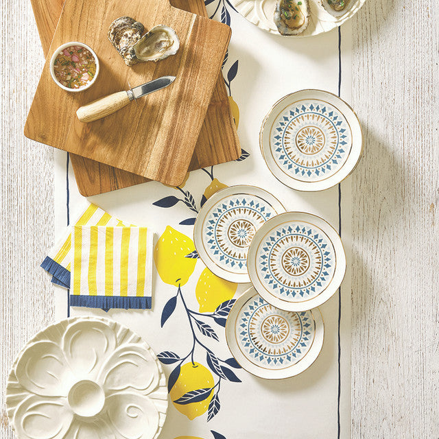 Ceramic Appetizer Plates - Printed Blue Pattern - Set of 4