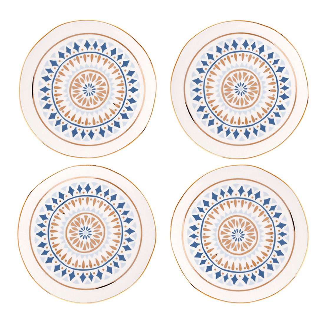 Ceramic Appetizer Plates - Printed Blue Pattern - Set of 4