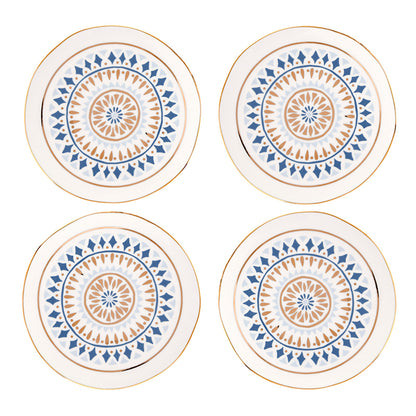 Ceramic Appetizer Plates - Printed Blue Pattern - Set of 4