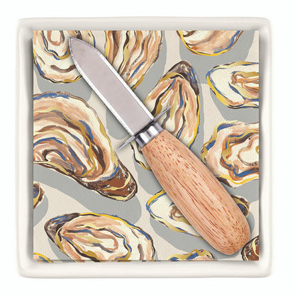 Ceramic Napkin Tray with Shucker - Oysters