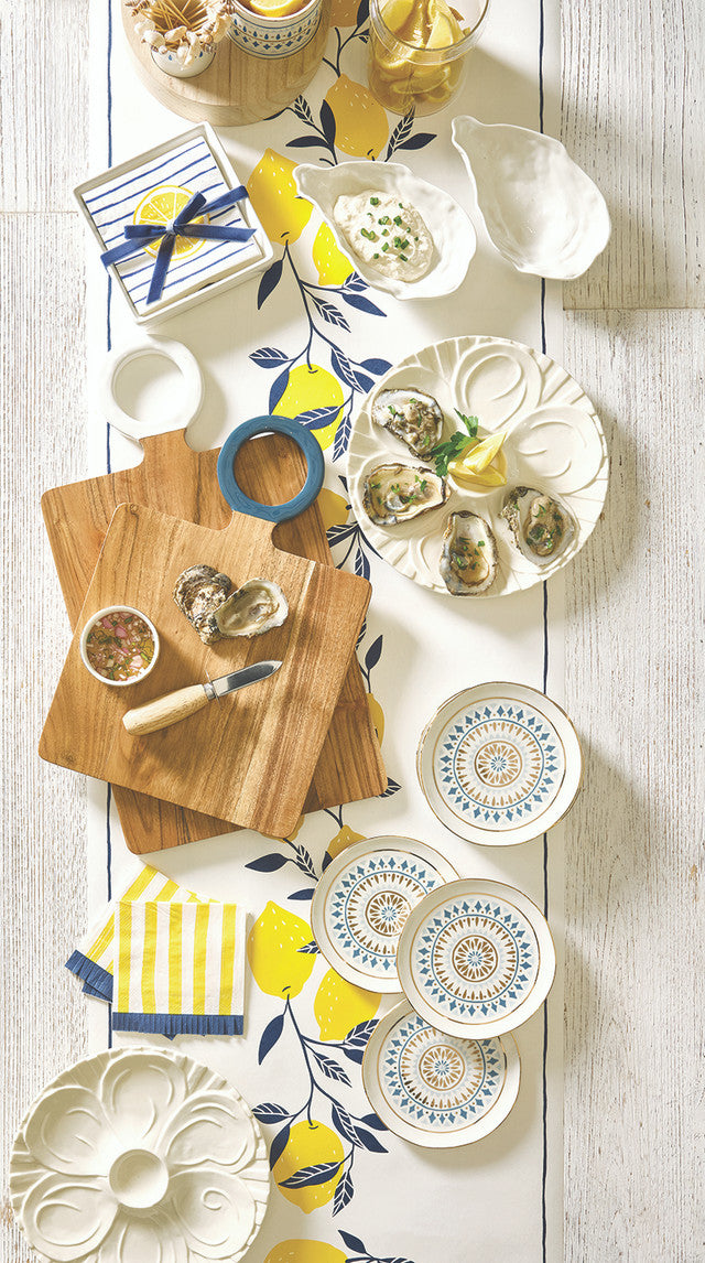 Ceramic Napkin Tray + Napkins - Striped Lemon