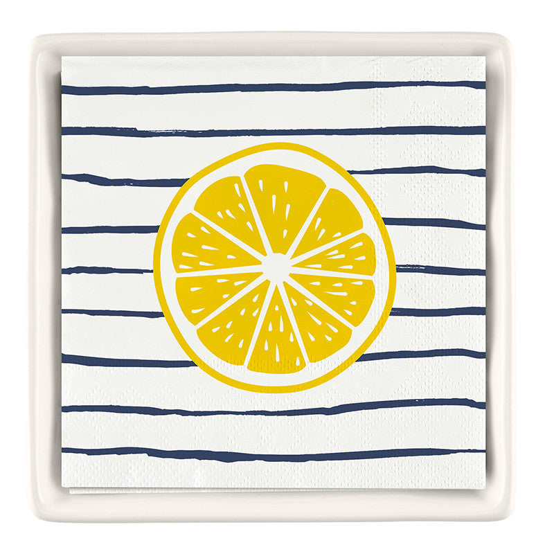 Ceramic Napkin Tray + Napkins - Striped Lemon