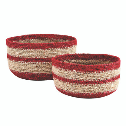 Red Rim Seagrass Basket - Set of 2