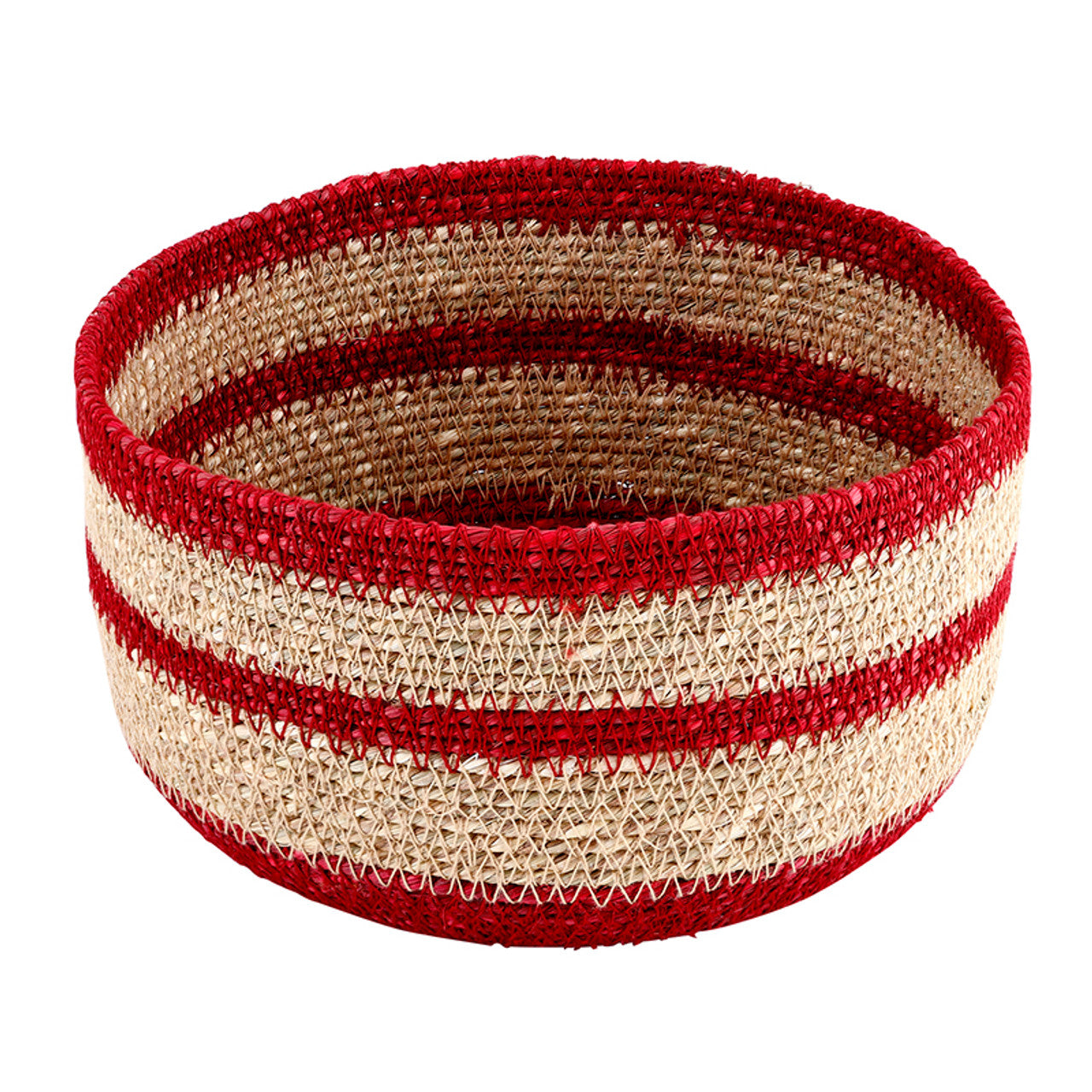 Red Rim Seagrass Basket - Set of 2