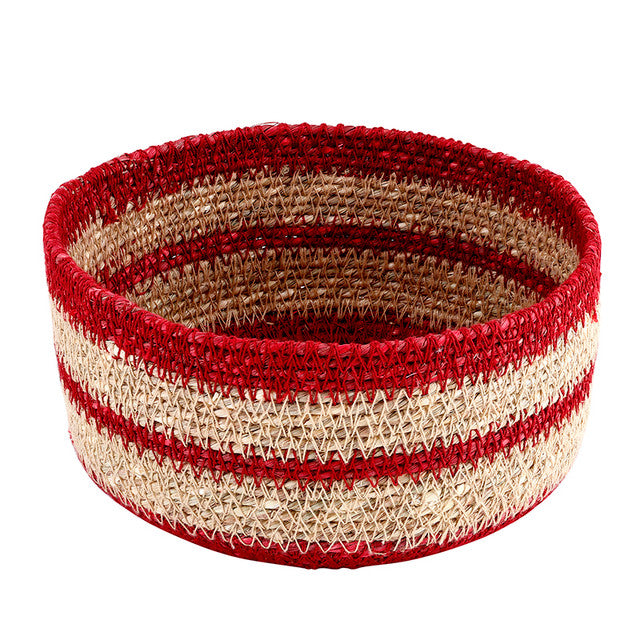 Red Rim Seagrass Basket - Set of 2