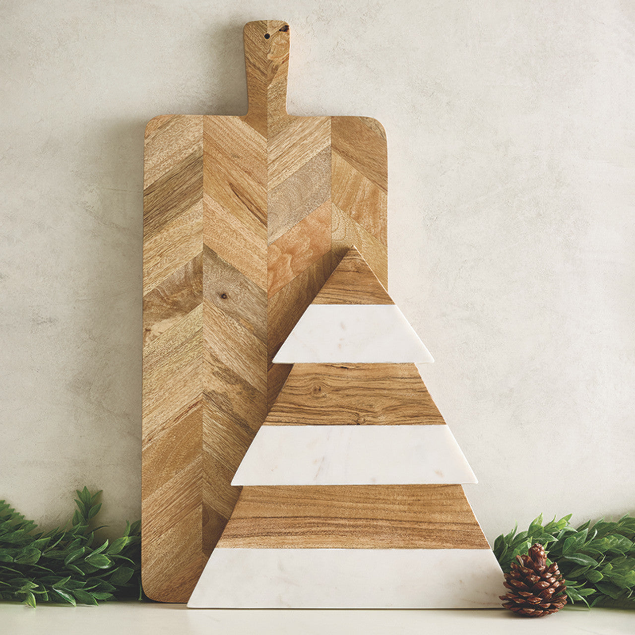 Face to Face Marble and Wood Christmas Tree Charcuterie Board