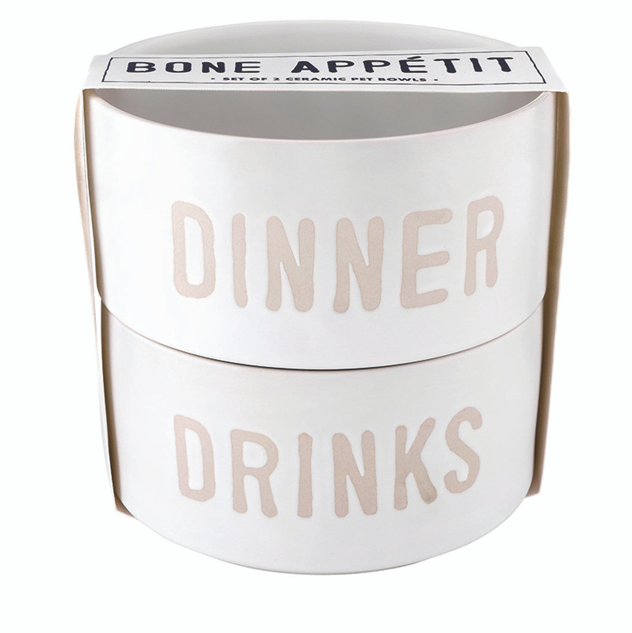 Face to Face Ceramic Stackable Pet Bowls - Dinner &amp; Drinks - Set of 2