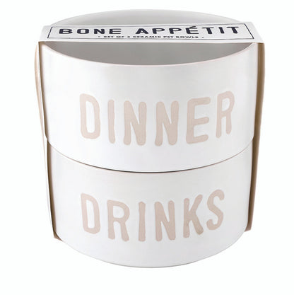 Face to Face Ceramic Stackable Pet Bowls - Dinner &amp; Drinks - Set of 2