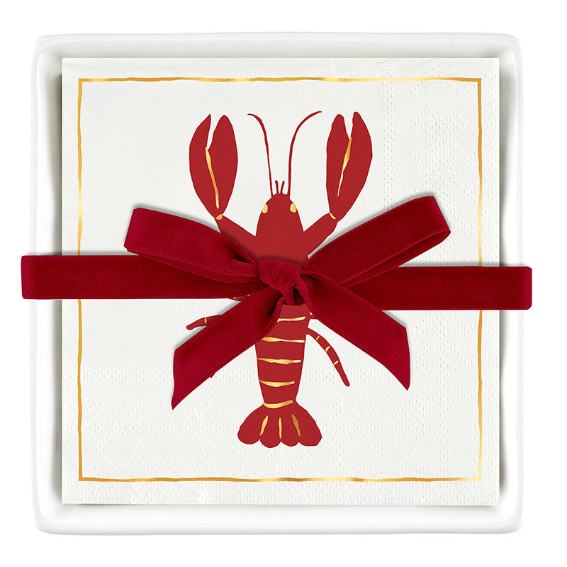 Ceramic Napkin Tray + Napkins - Red Lobster