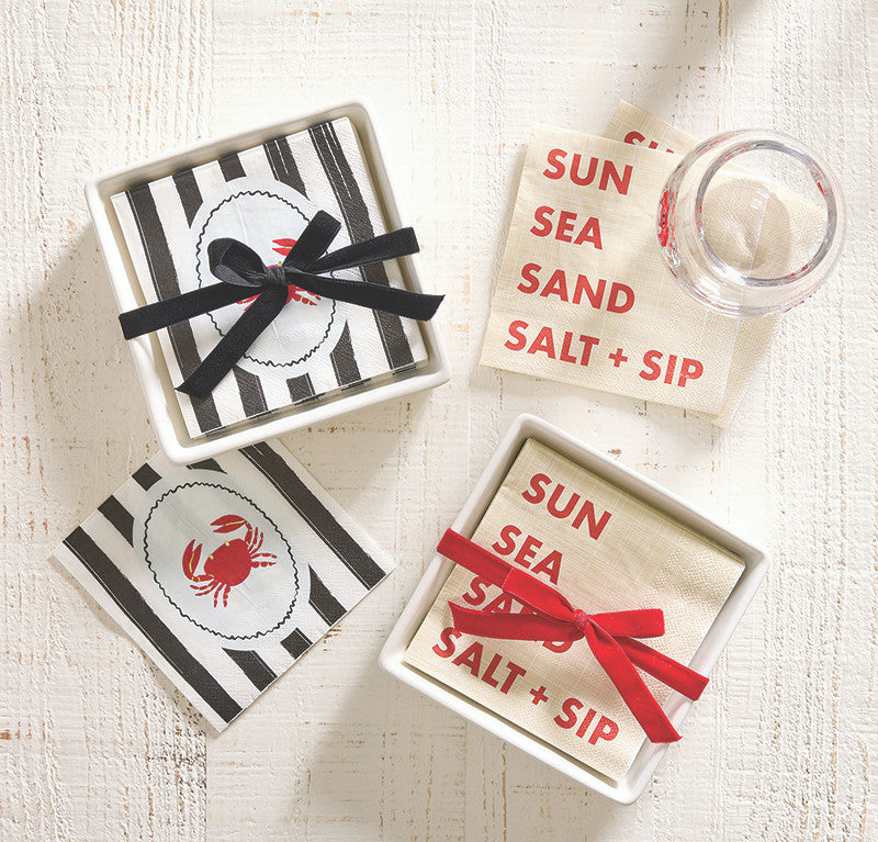 Ceramic Napkin Tray + Napkins - Striped Crab