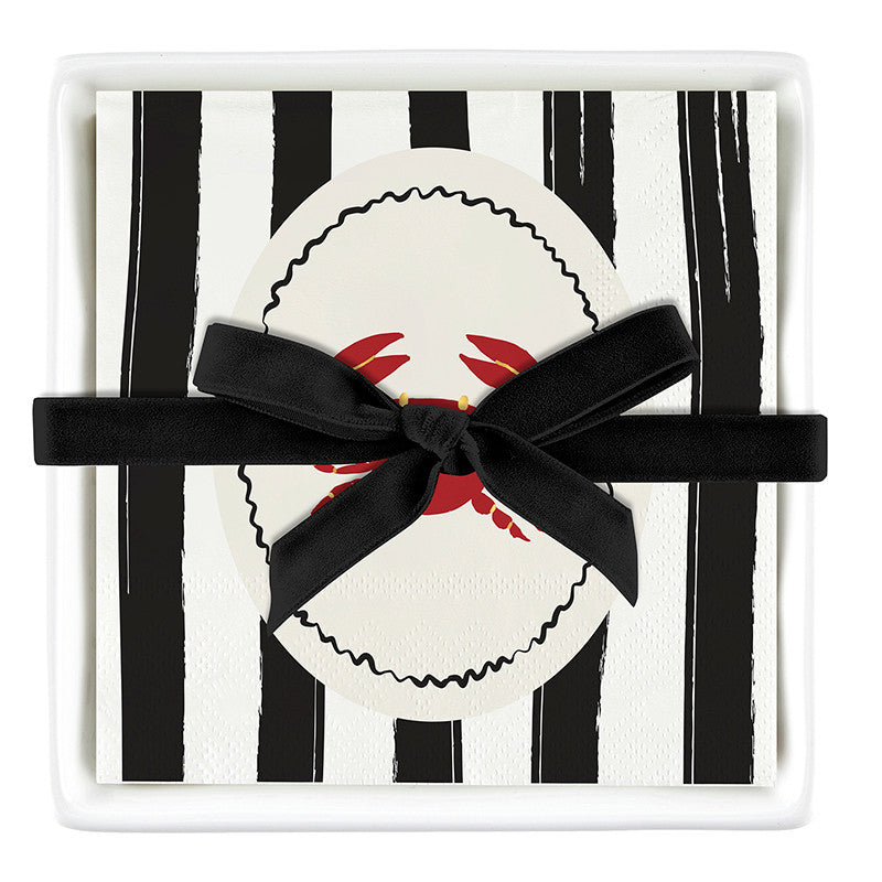 Ceramic Napkin Tray + Napkins - Striped Crab