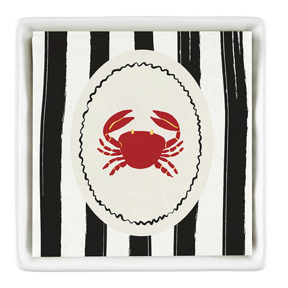 Ceramic Napkin Tray + Napkins - Striped Crab