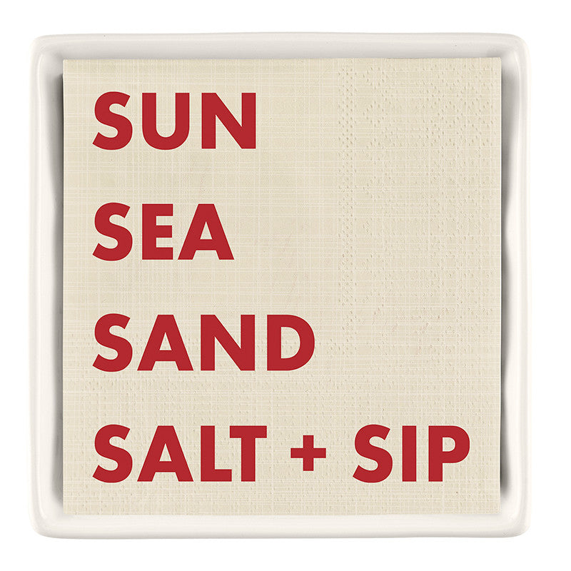 Ceramic Napkin Tray + Napkins - Sun Sea Sand