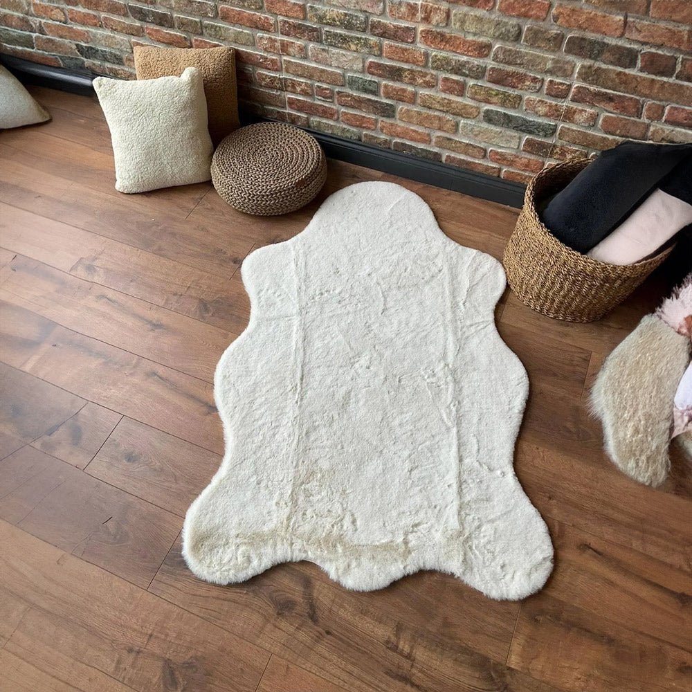 Cream Rabbit Plush Rug Flashrug