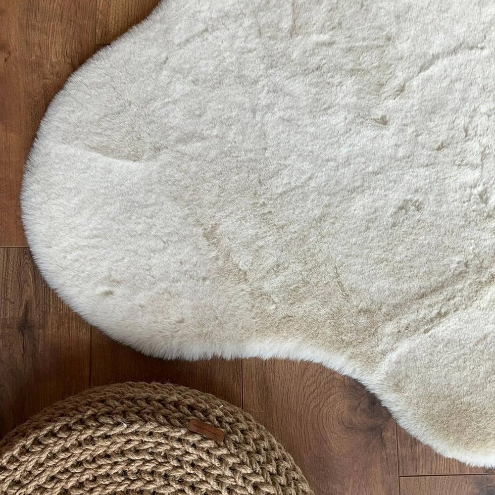 Cream Rabbit Plush Rug Flashrug
