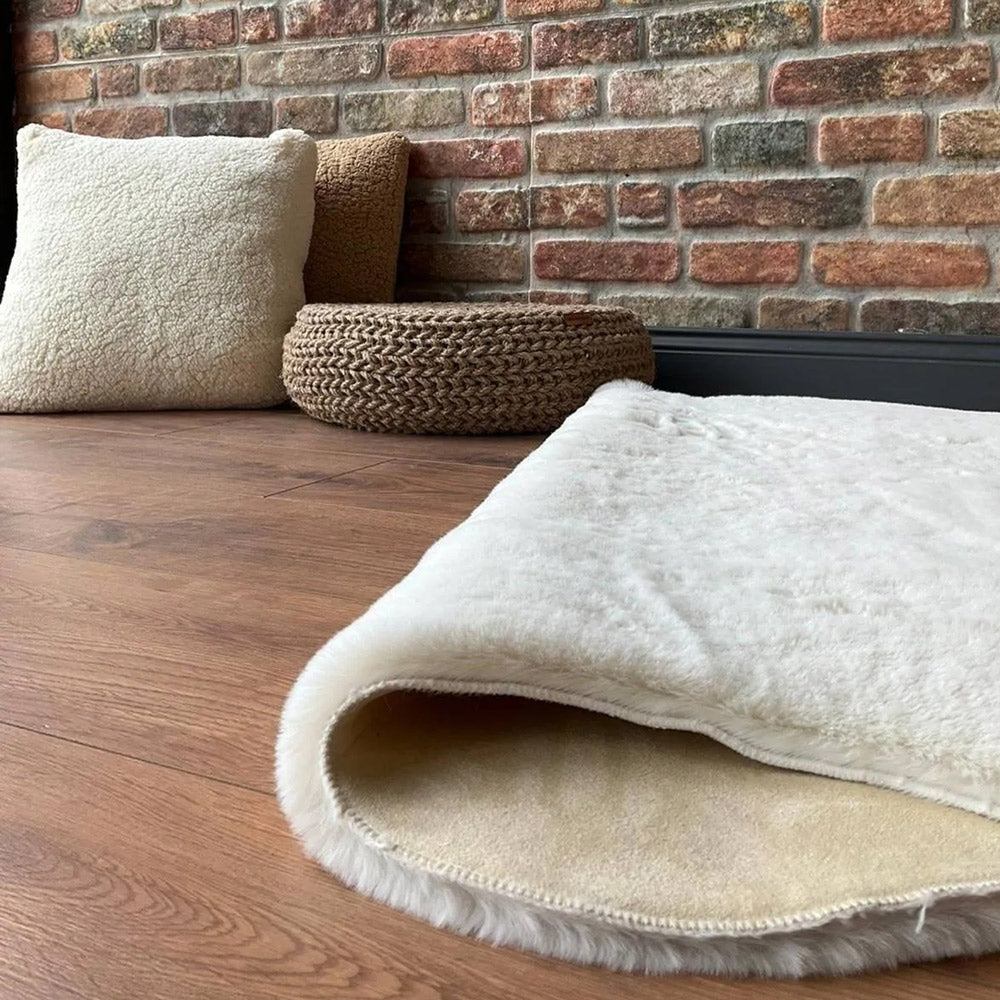 Cream Rabbit Plush Rug Flashrug