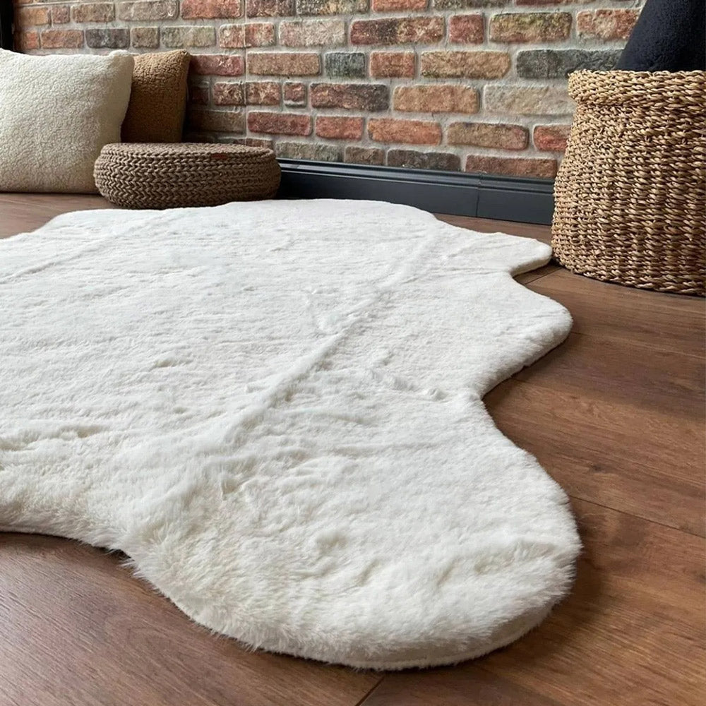 Cream Rabbit Plush Rug Flashrug