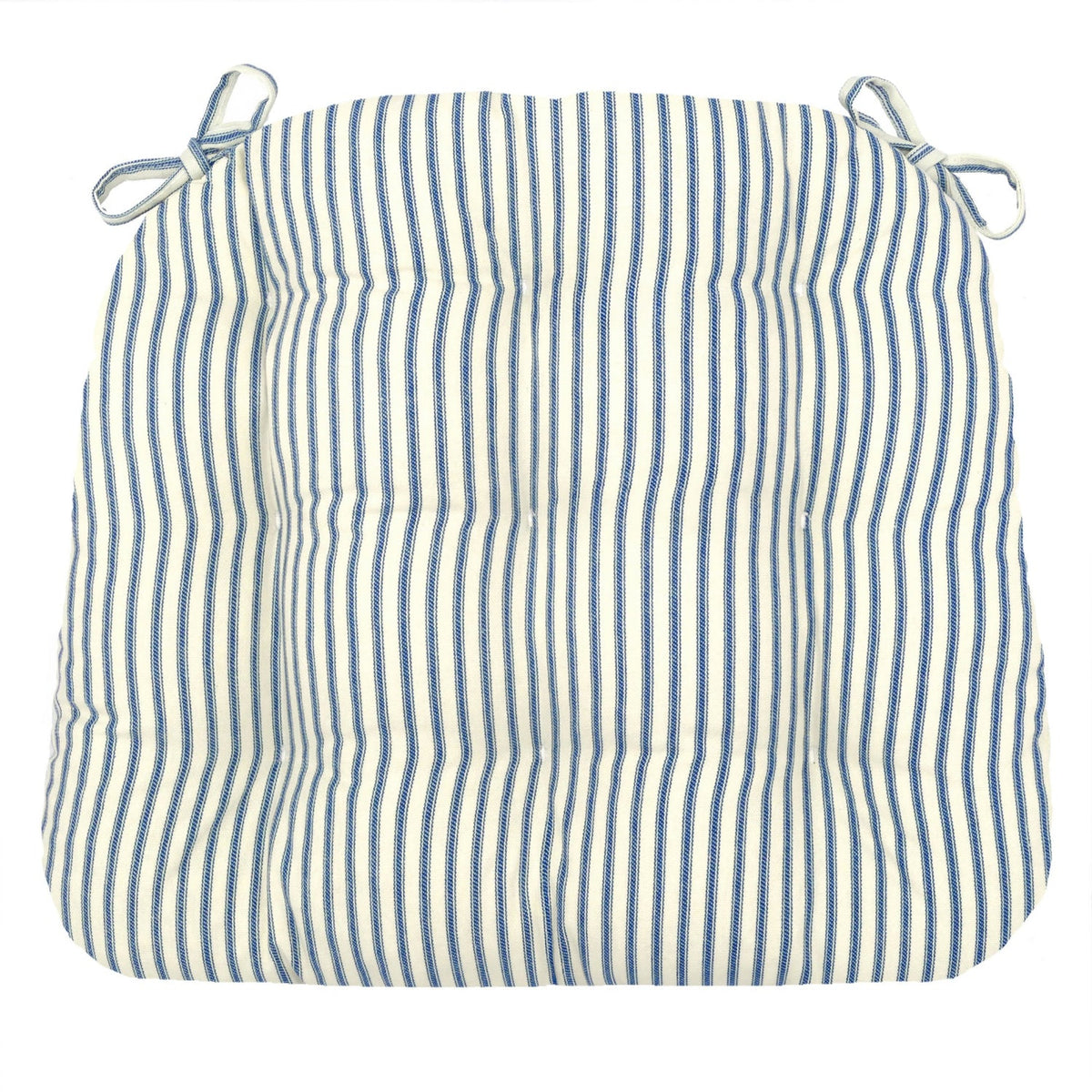 Ticking Stripe Navy Blue Dining Chair Pads - Made in USA - 100% Cotton - Machine Washable